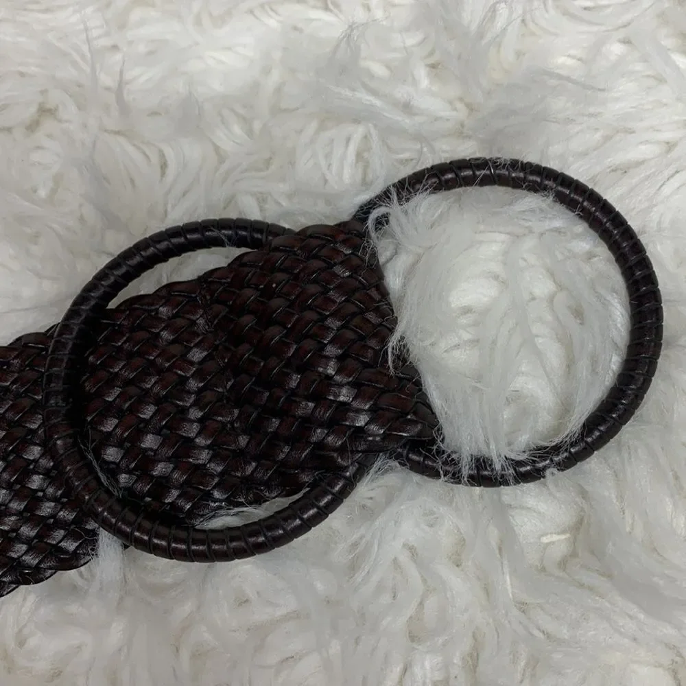 🟢3 for $20 ——-WOVEN leather adjustable wide belt 2 ring unbranded women’s